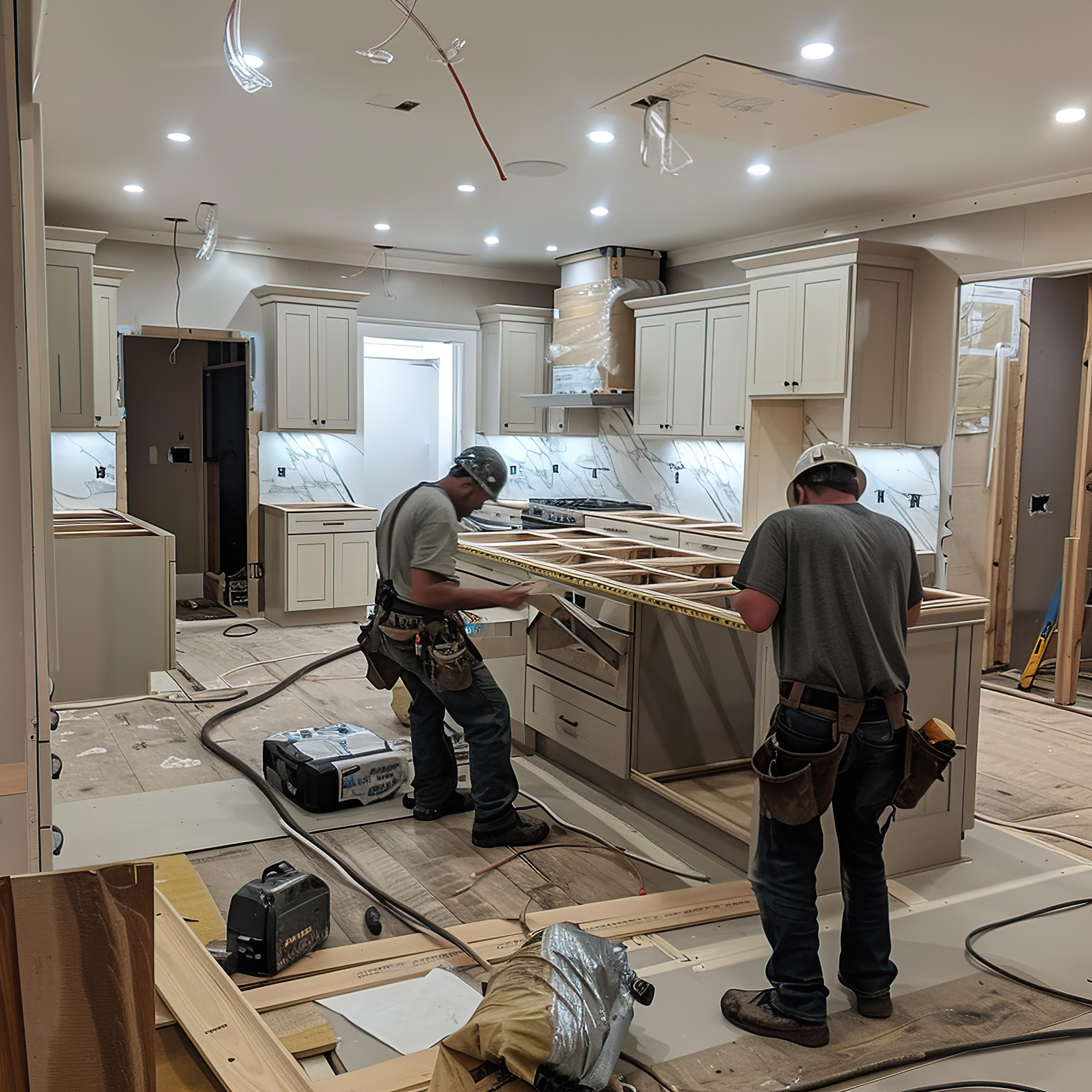 construction workers in the kitchen